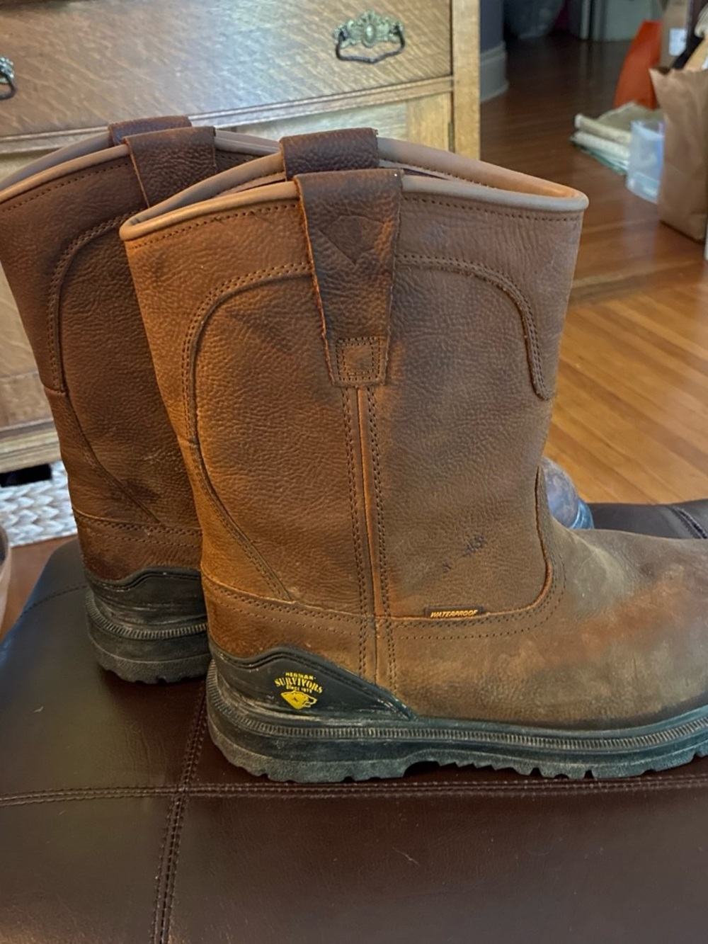 Men's Brown Waterproof Work Pull-On Boots